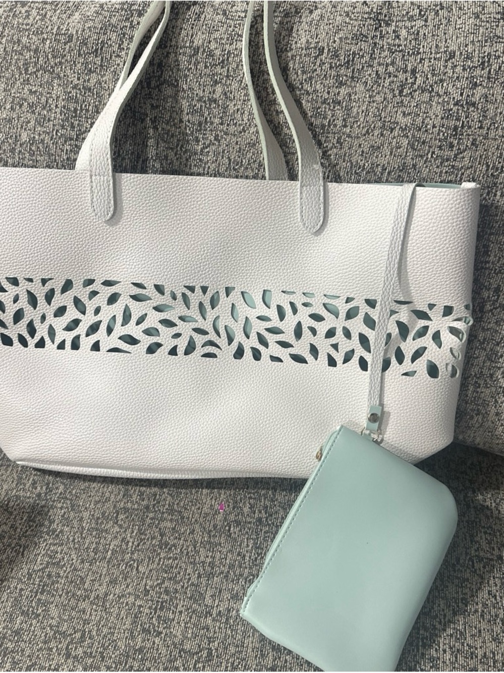 White Tote Bag with Mint Pouch - Stylish Women’s Handbag